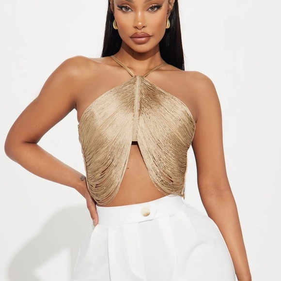 NWT Gold Fringe Top - Size L - Picture 2 of 3